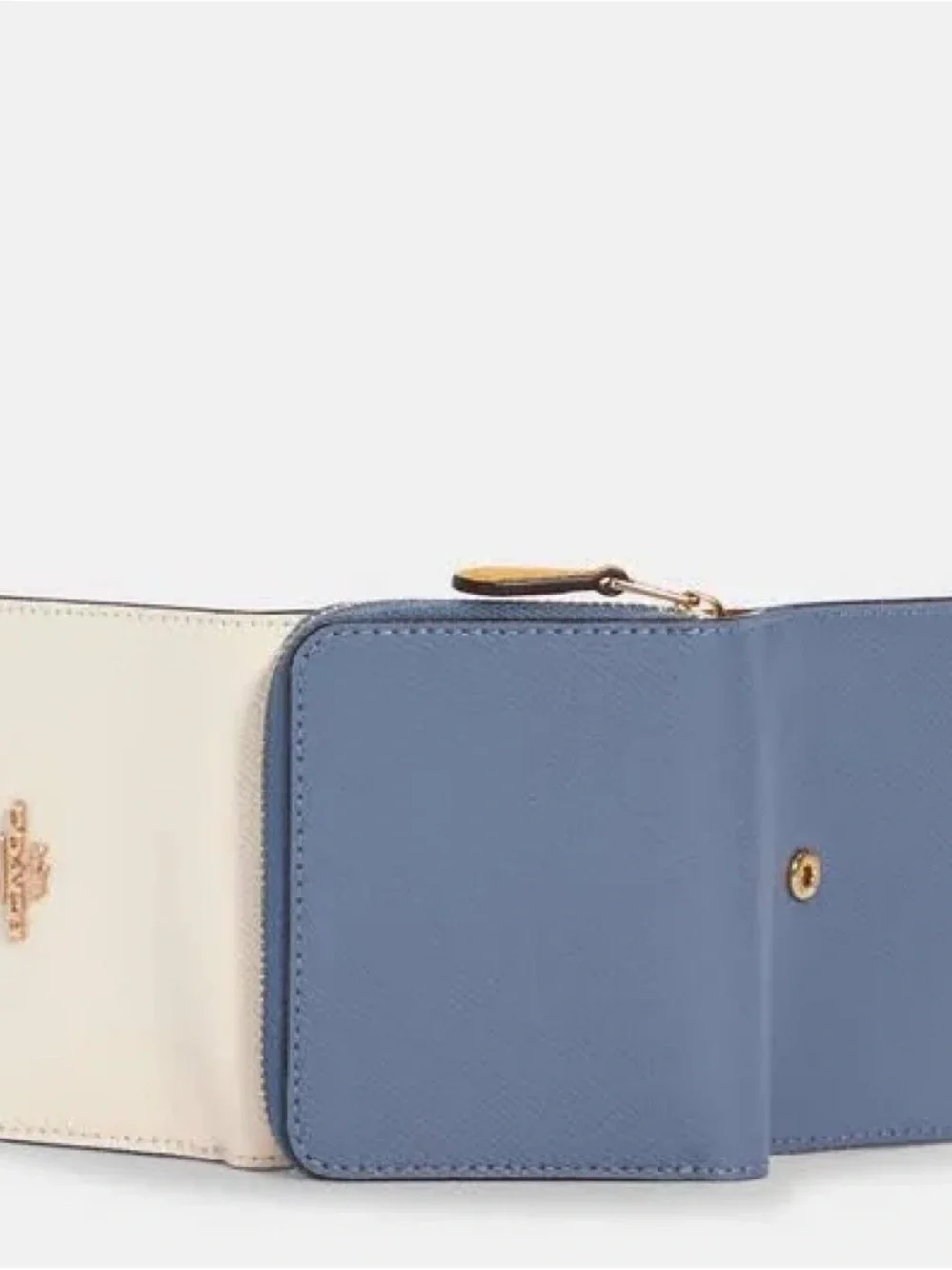 Coach Two-Tone Leather Card Case in Cream and Black with Gold Logo